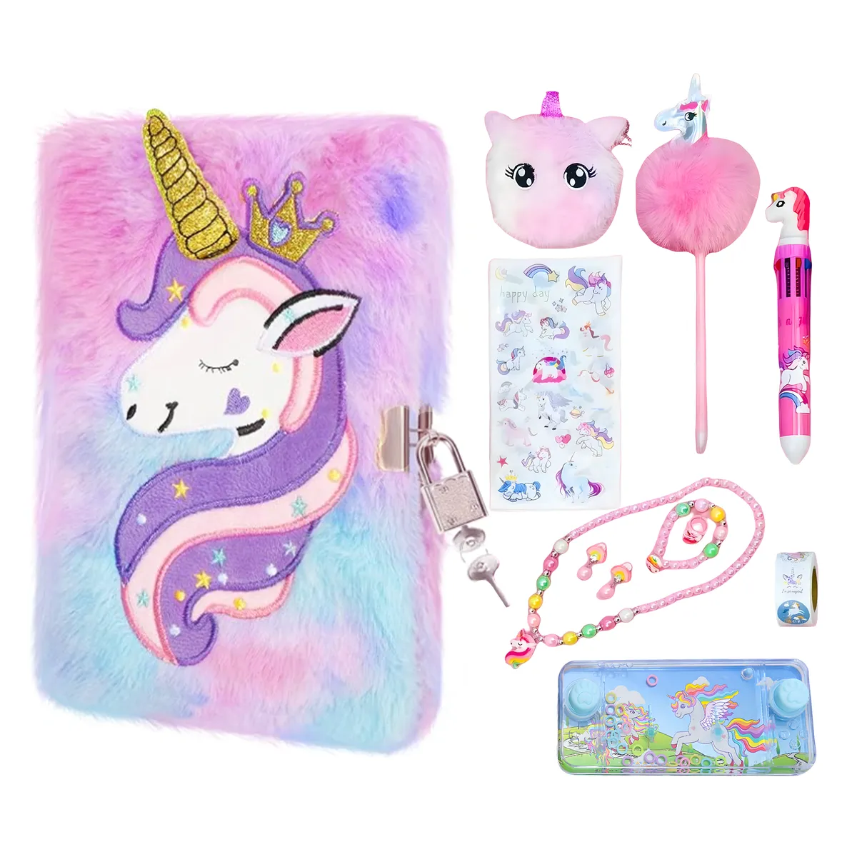 Kids Unicorn Diary with Lock and Key Stationery Unicorn Gift for Girls - Pink