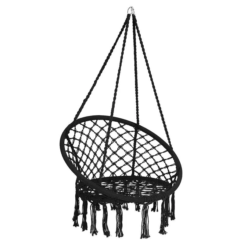 Macrame Hanging Chair Swing for Children and Adults - Indoor Outdoor - Black