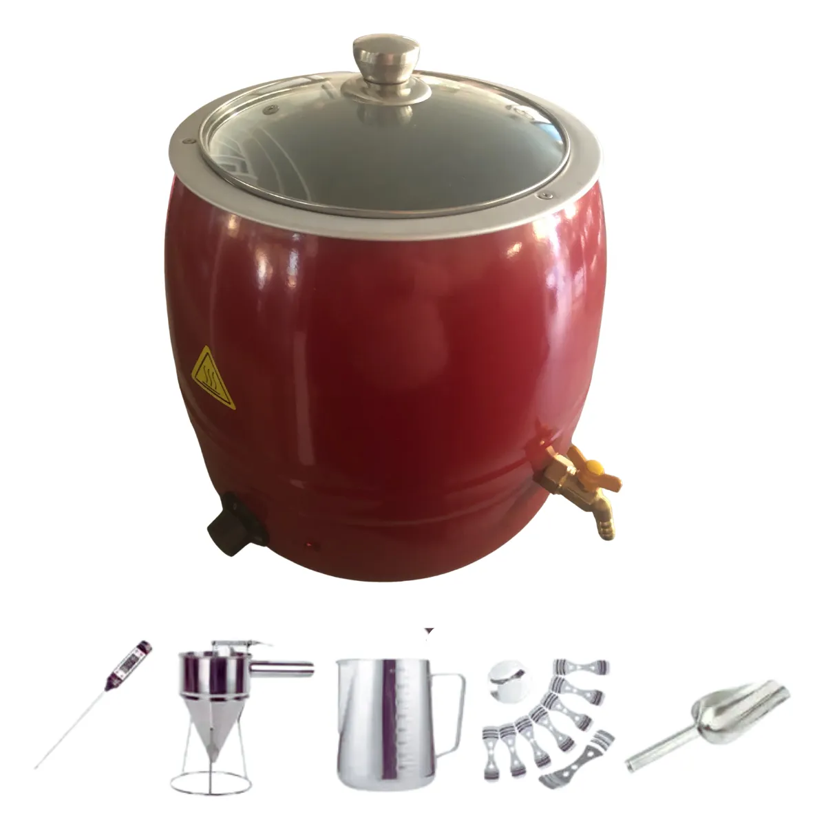 Candle Wax Melting Pot Kit with 5 Stainless Steel Accessories included - Red