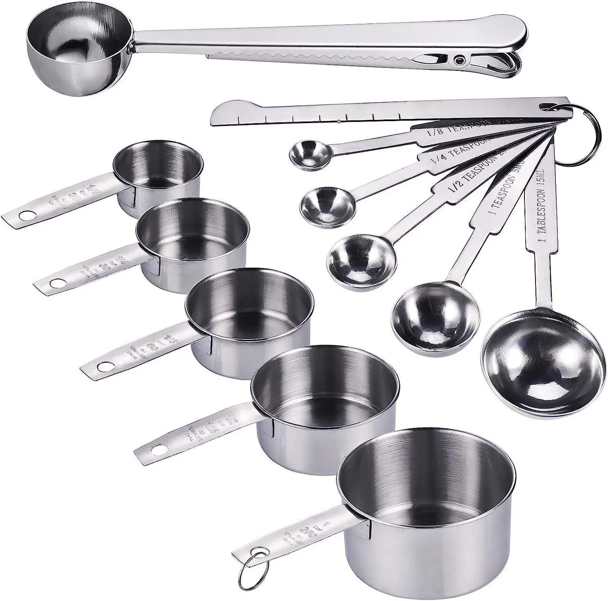 Set of Measuring Cups & Spoons Stainless Steel with Leveler 12 Pieces