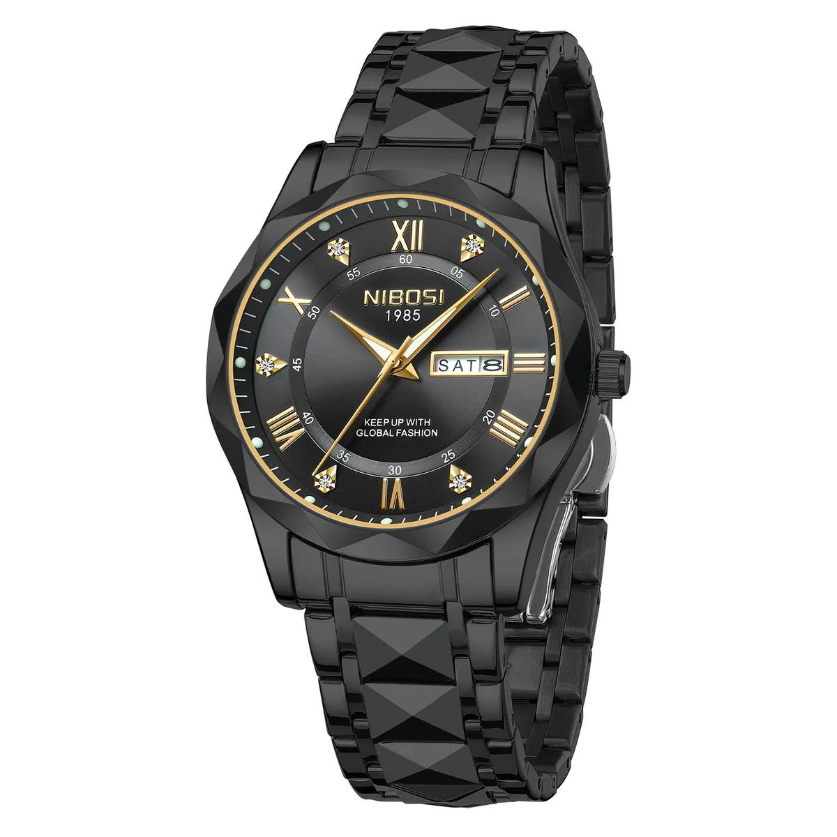 Nibosi Luminous Men Watches Waterproof Mesh Wrist Watches - Black
