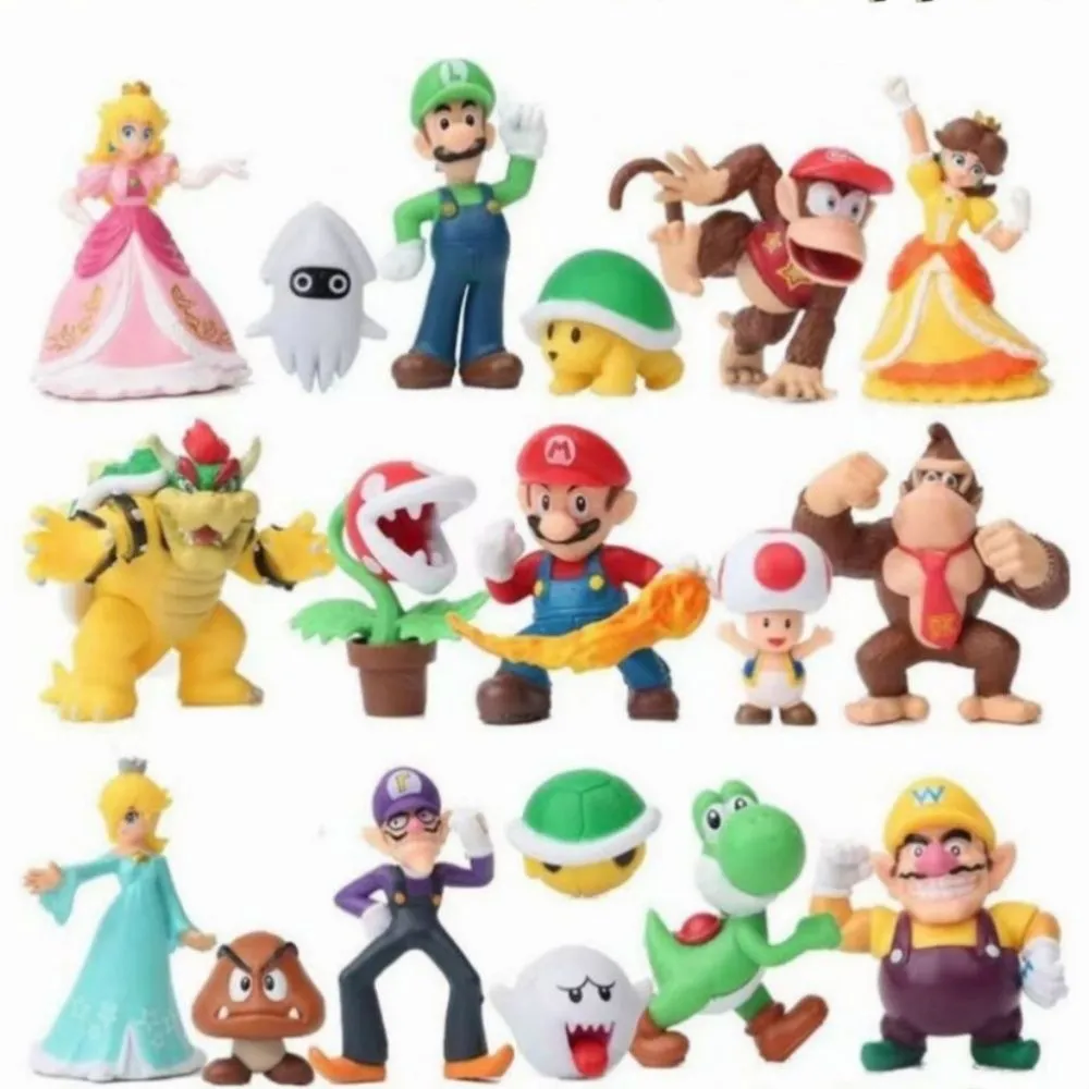 Super Mario Game Series Red and Green Mushroom Figures Toy Ornaments Mario