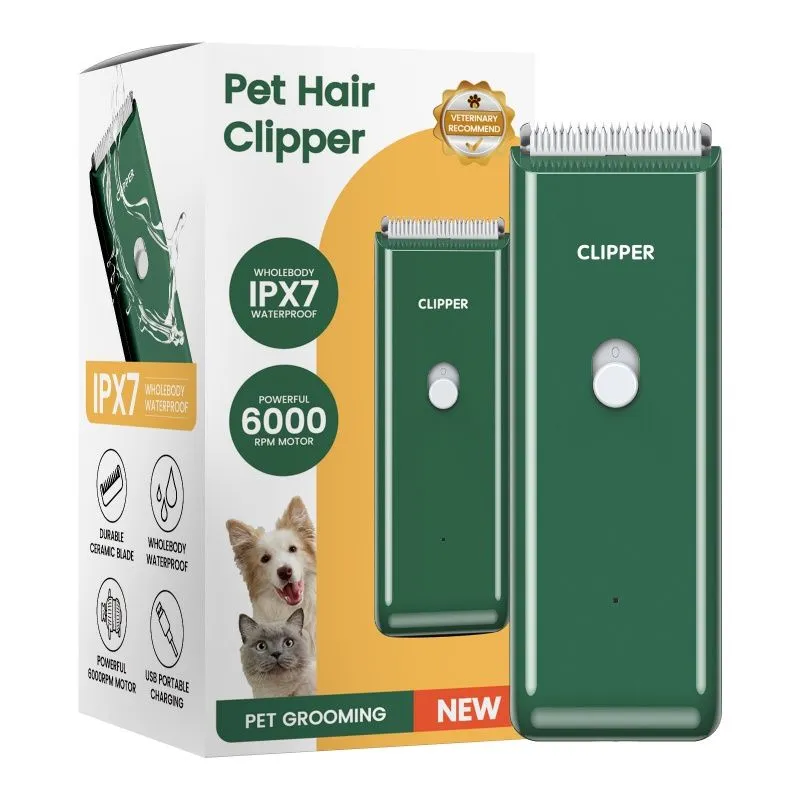 Waterproof Pet Hair Clipper USB Rechargeable Low Noise Grooming Kit - Green