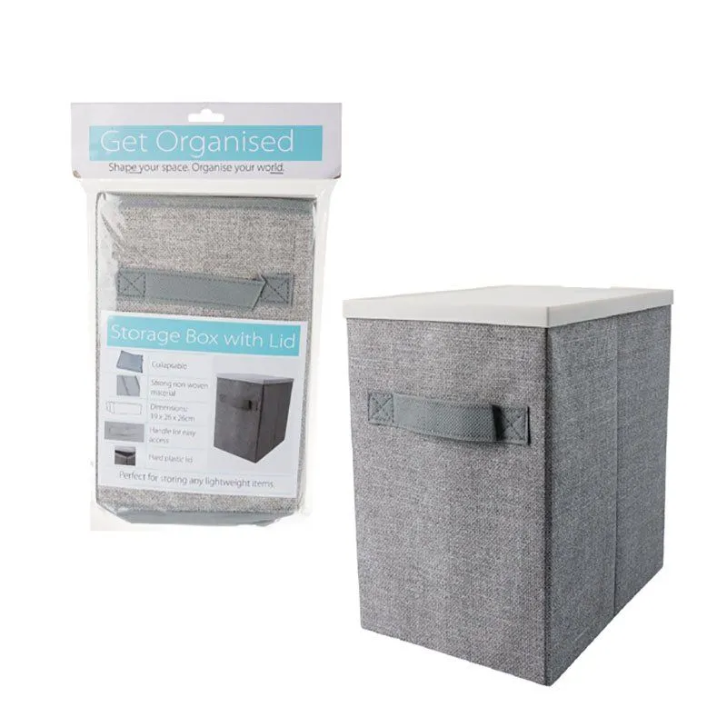 Bulk Pack x 4 Storage Box Non-Woven Plastic Lid 19x26x26cm