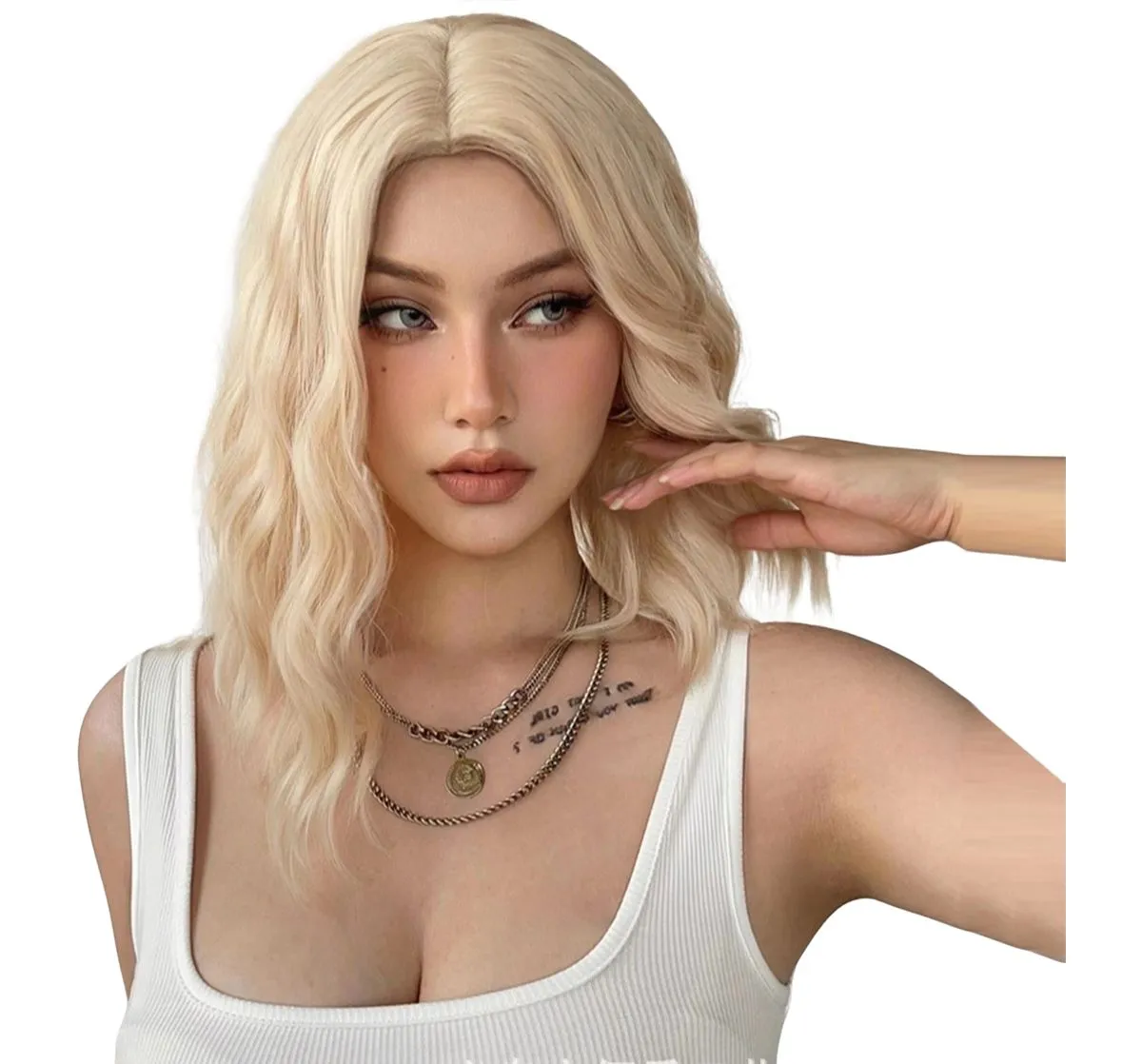 Platinum Blonde Side-parted High-temperature Chemical Fiber Short Wig-45cm