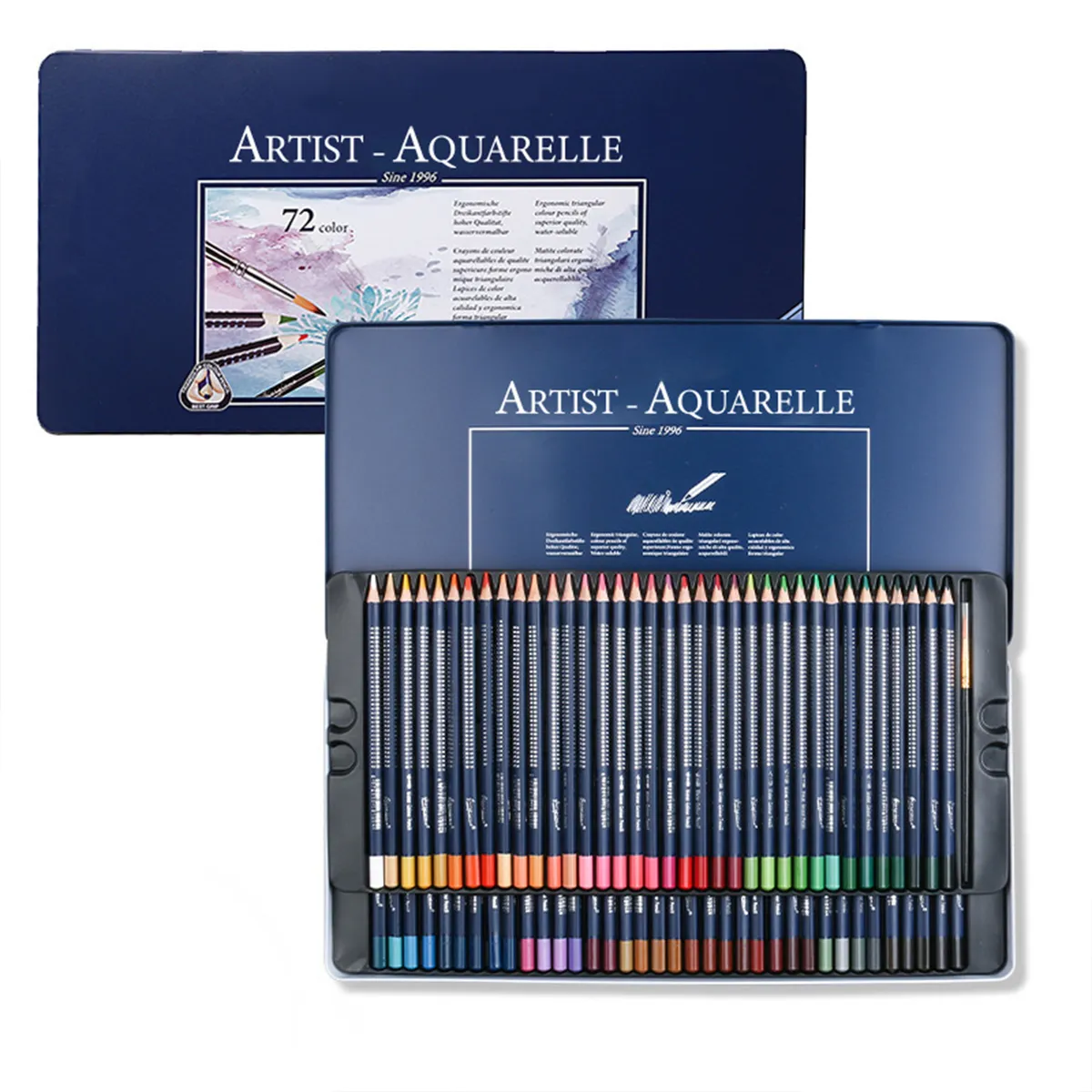 72 Colours Water Colour Pencils Metal Box Set