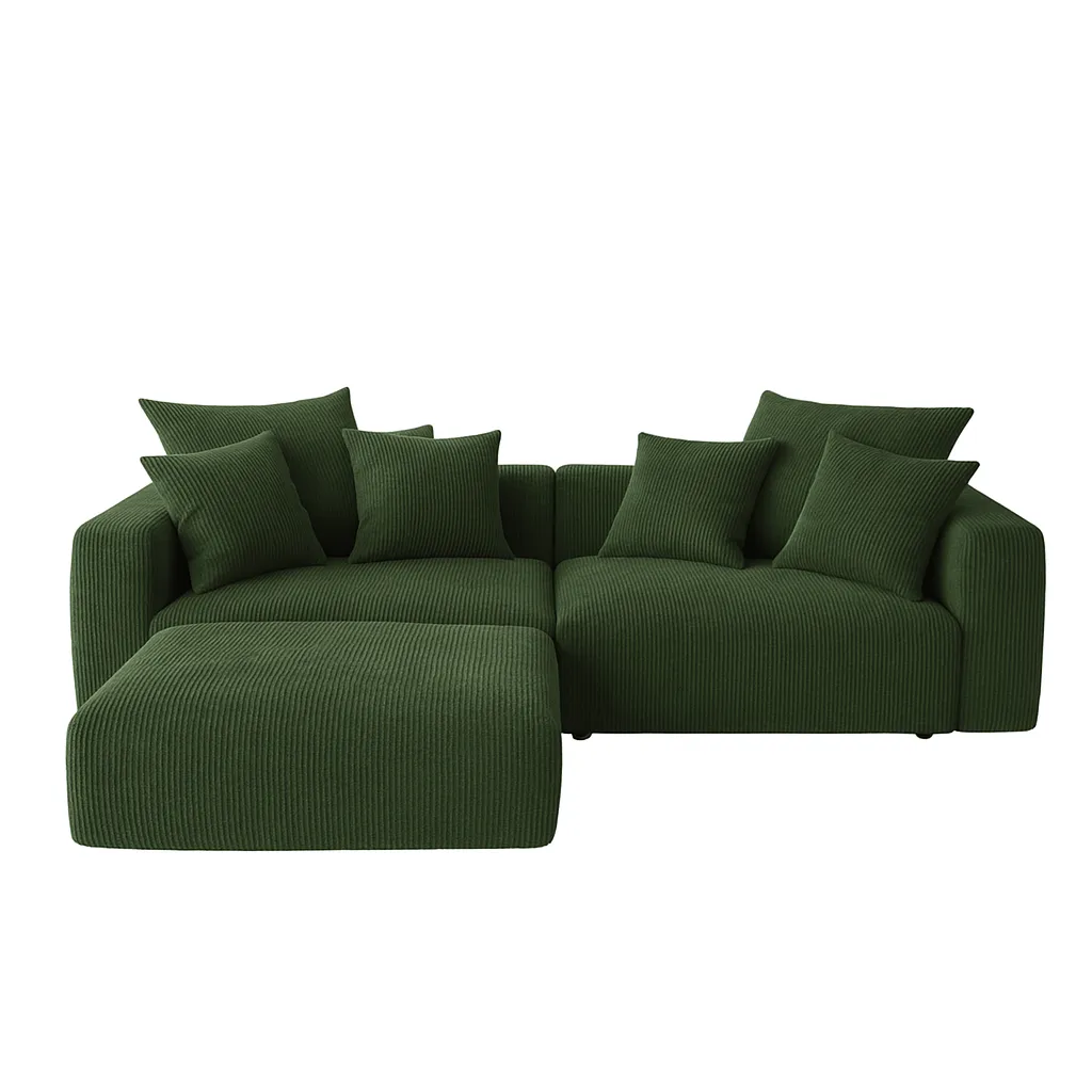 Furnity - Sophia 3 Seater Corduroy Corner Couch - Green