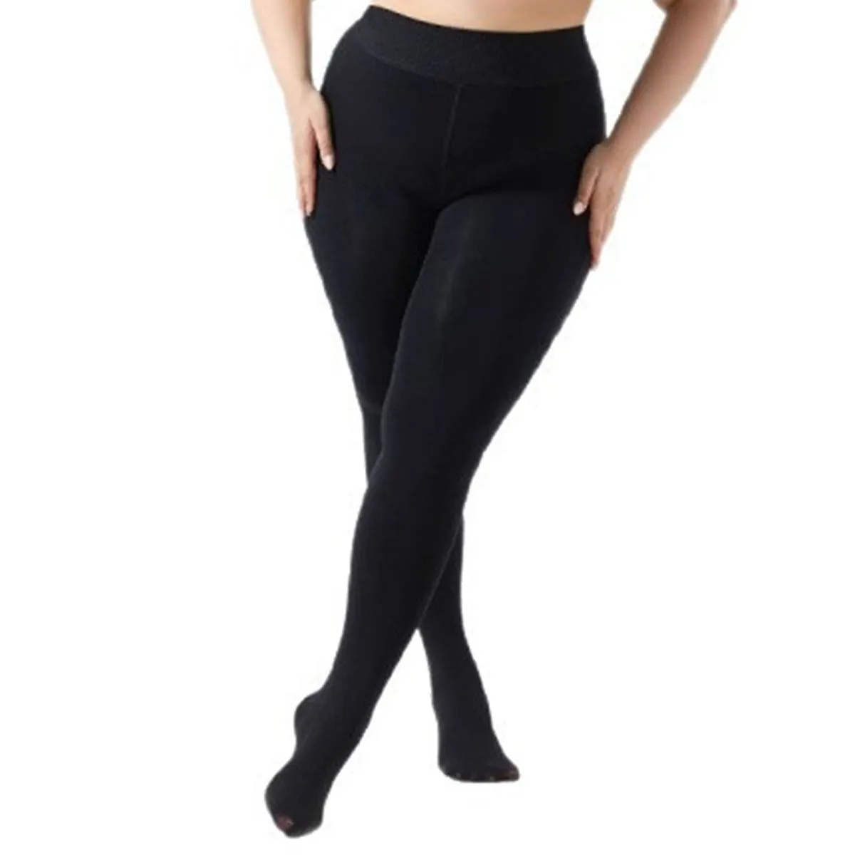 Plus Size Fleece Lined Tights Women Thermal Winter Warm Black