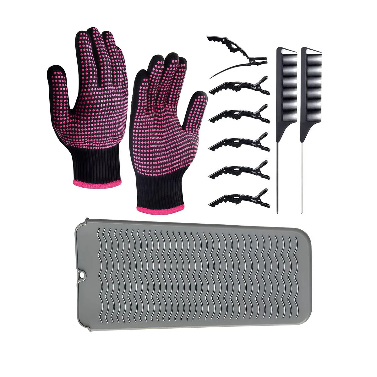 Kingdushi Silicone Heat Mat Set w/ Gloves & Clips for Hair Irons