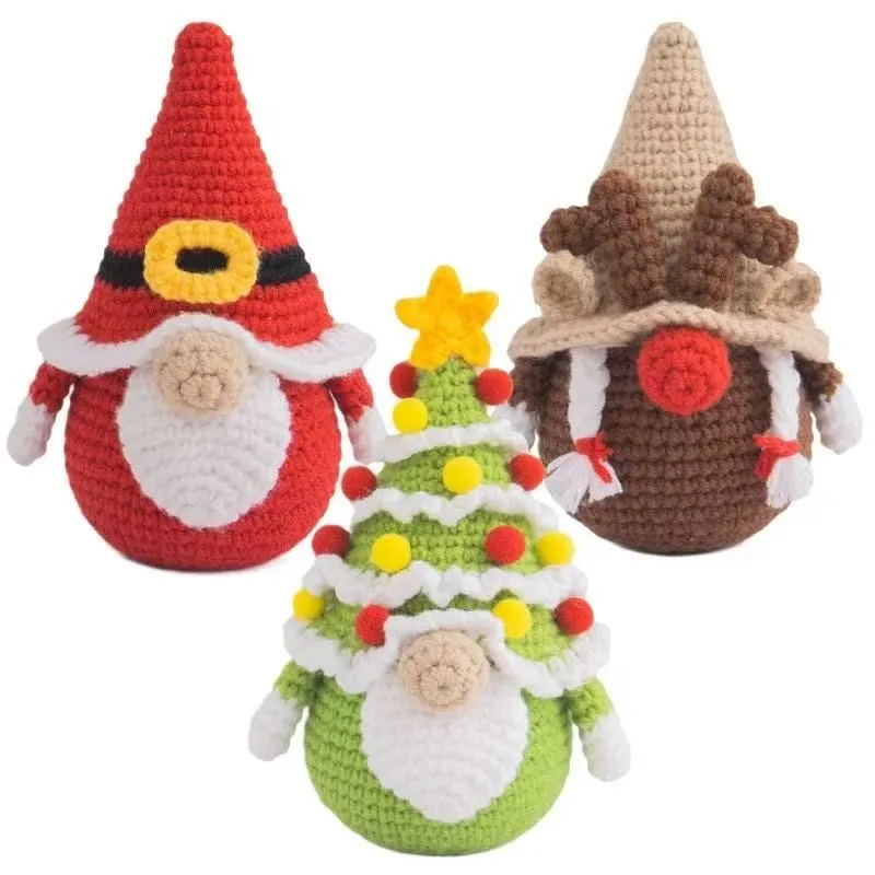 Crochet Christmas Gnome Ornament Set - Knitted Santa, Reindeer & Tree