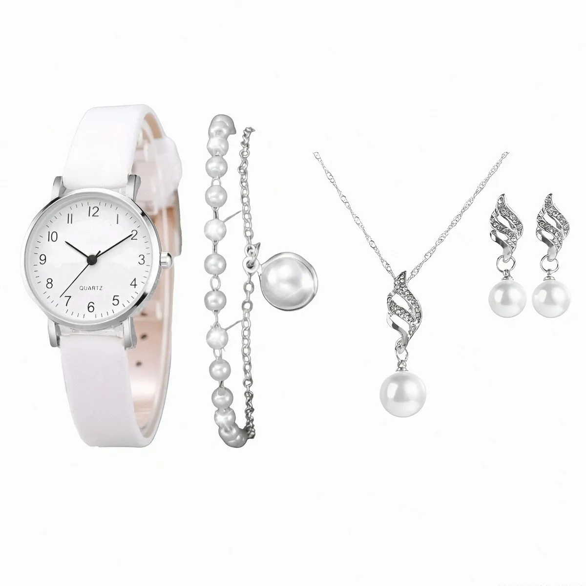 Ladies' Minimalist Numeric Markers Dial Quartz Watch And Jewelry Set
