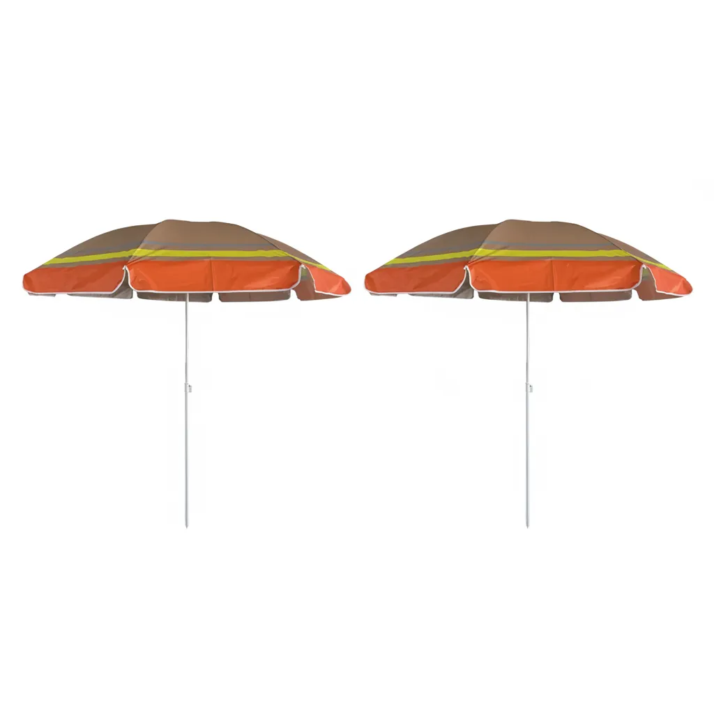 2m Beach Umbrella with 8 Rib Construction for Stability - 2 Pack