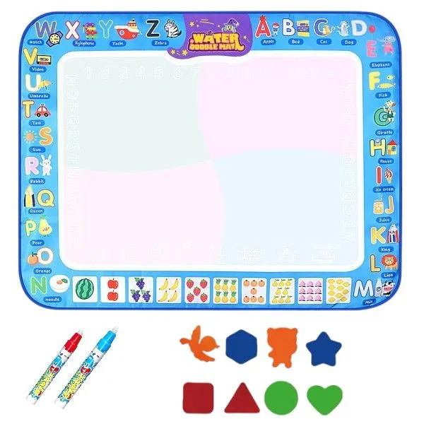 Water Magic Doodle Mat With 2 Water Pens and 8 Coloring Shapes - Multicolor