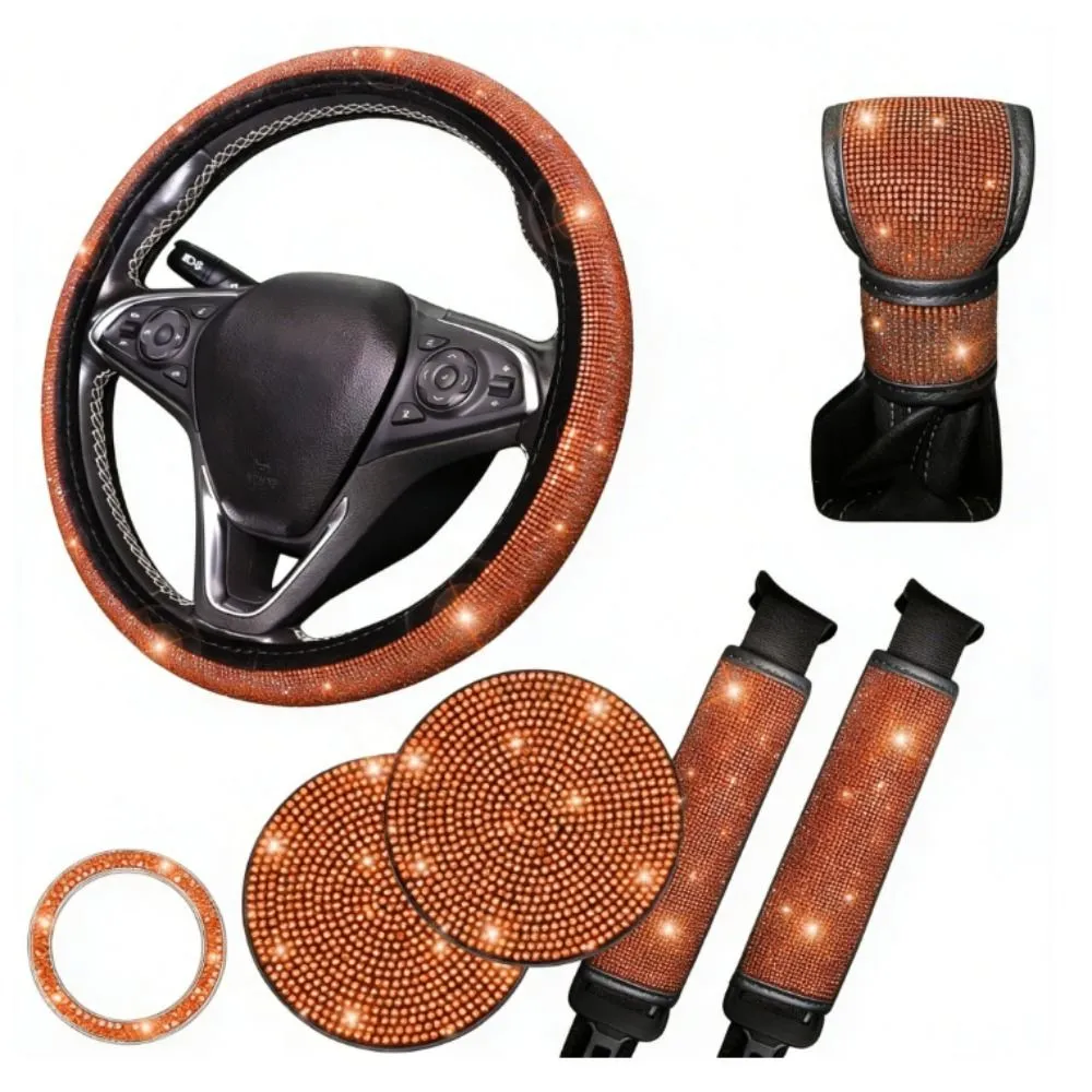 Bling Car Accessories Set Of 7 Pack, Crystal Rhinestone Steering WheelCover
