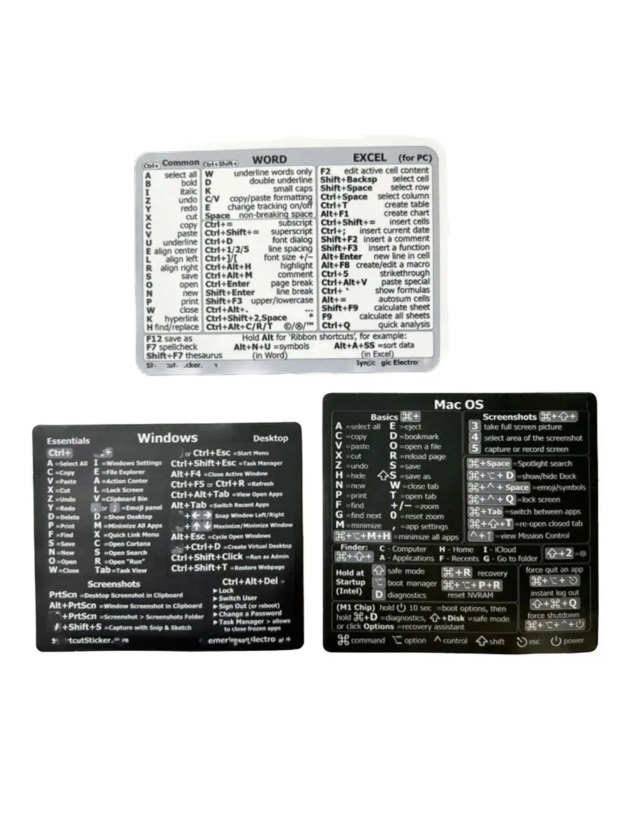 3 sheets Keyboard Shortcut Stickers