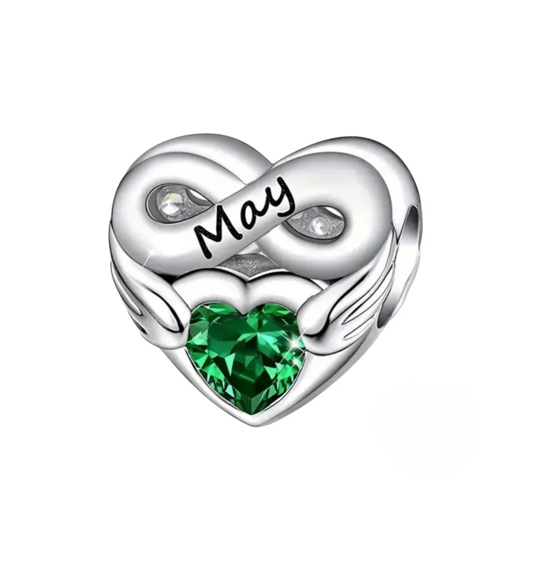 Infinity Heart-Shaped Birthstone Charm for Birth Months - May