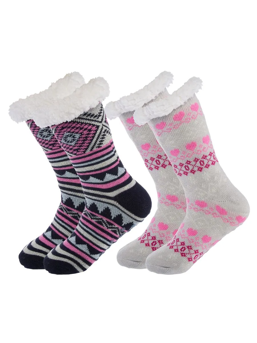Classsic women Winter Slipper Fuzzy Fleece-lined Socks x2