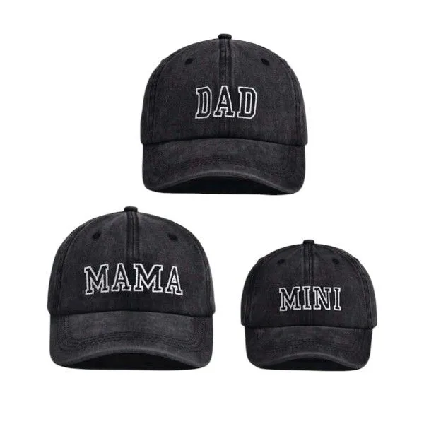 Embroidered Adjustable Matching Family Caps - DAD MAMA and MINI - Black
