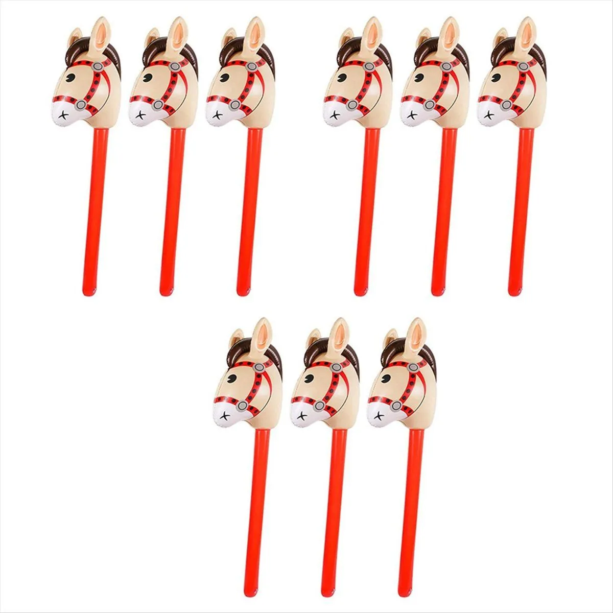 3 Pcs Inflatable Horse Heads Cowgirl Stick Pvc Balloon Outdoor Toys