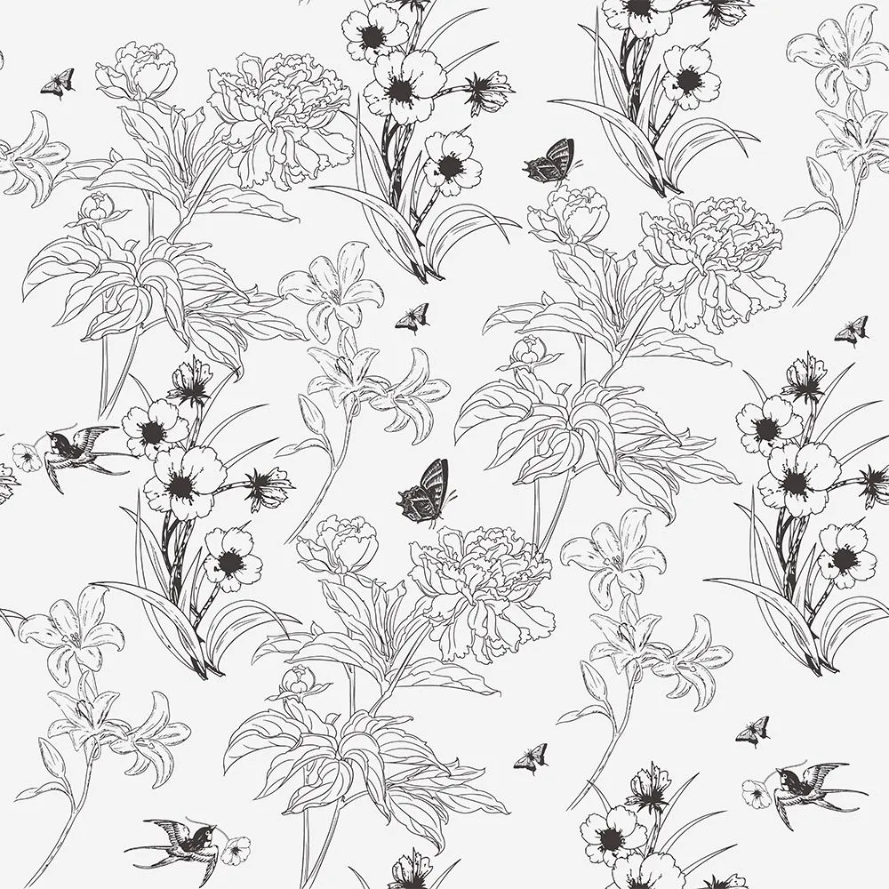 Stickcool10m Roll Peel Stick Elegant Black White Butterfly Floral Wallpaper - Bird