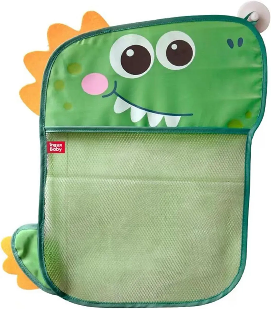 Mesh Bathroom Bath Toy Organizer Storage Net with Suction Cups | Quick Dry - Green Dinosaur