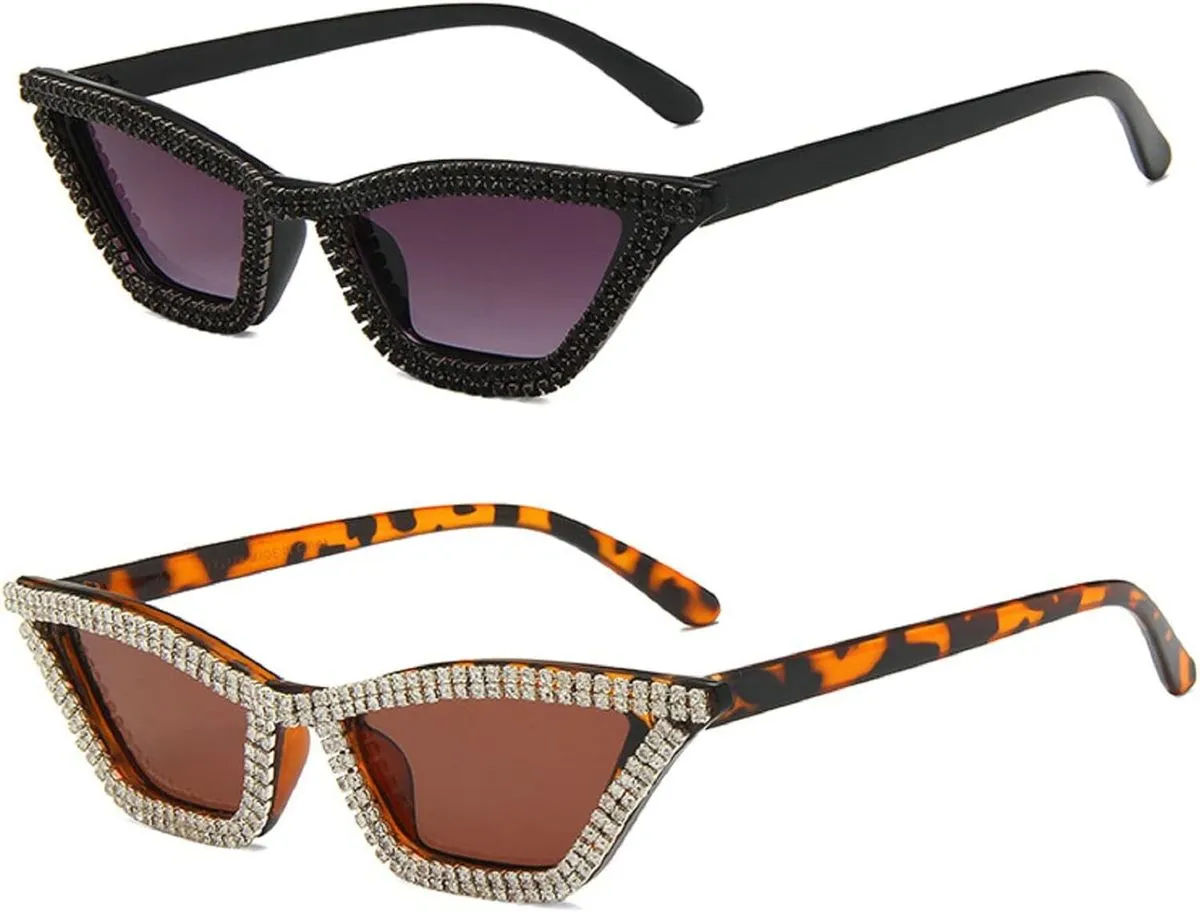 Cat Eye Rhinestone Sunglasses for Women, UV400 Retro Glasses