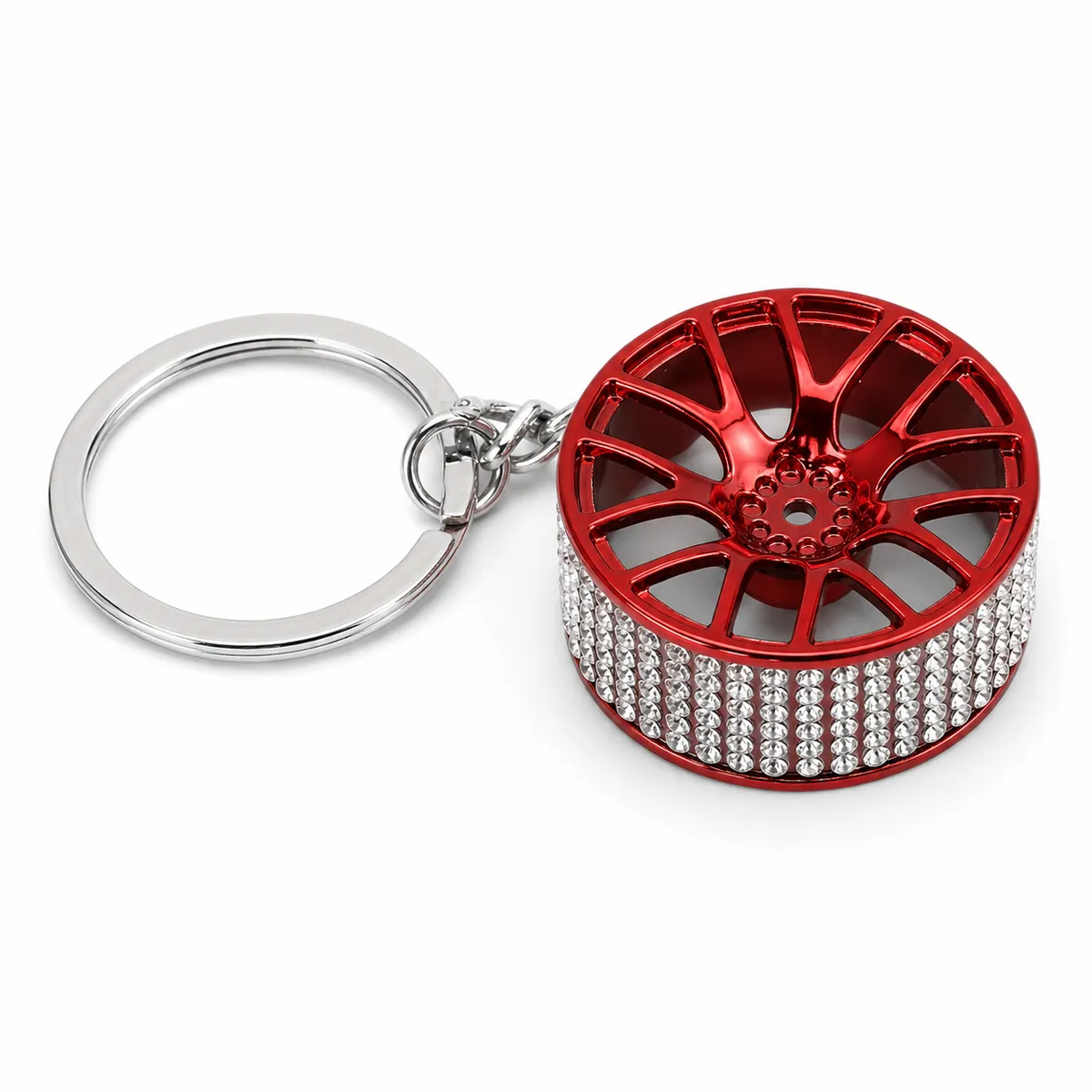 Diamond Bling Alloy Wheel Keyring - Red