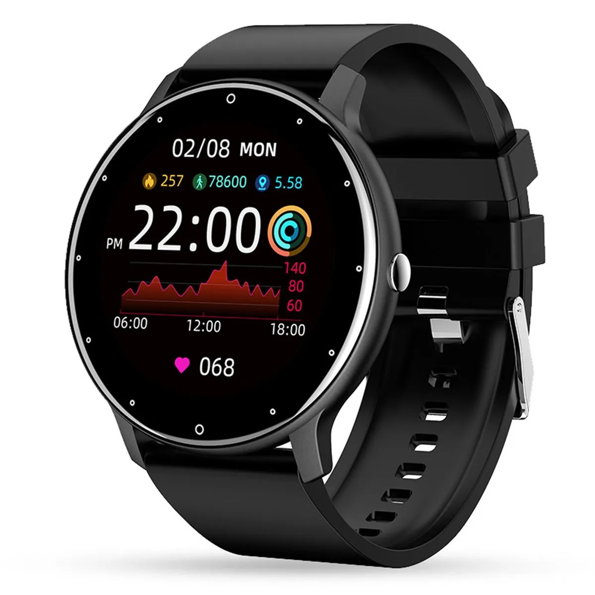 Smartwatch Waterproof Heart Rate Make Calls Fitness Multi-Sport Watch - Black