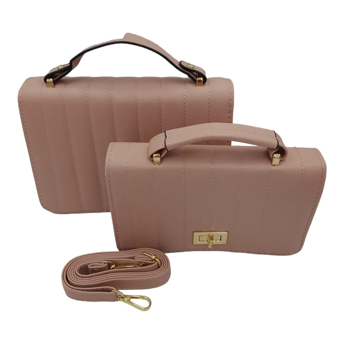 2-Piece Sling Bag Crossbody Handbags for Women Everyday Shoulder Bags - Pink