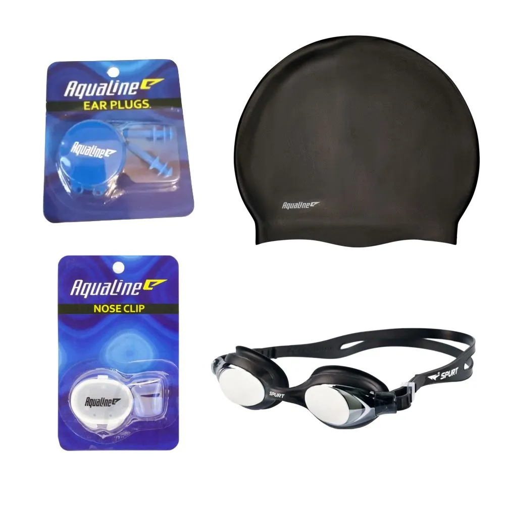Sport Water Profession Swimming Goggles Cap Ear/Nose Plugs Kit - Set of 4