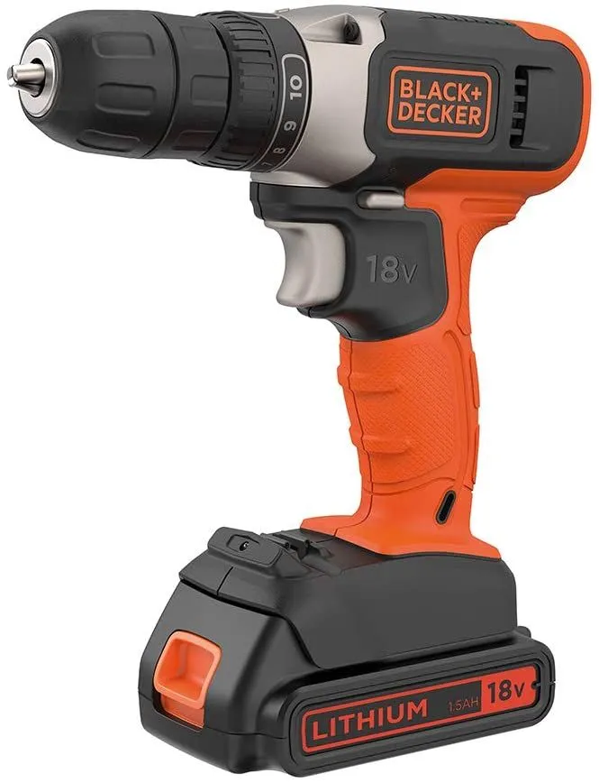 BLACK+DECKER 18V Cordless Drill Driver + 1 Battery + 200mA Charger