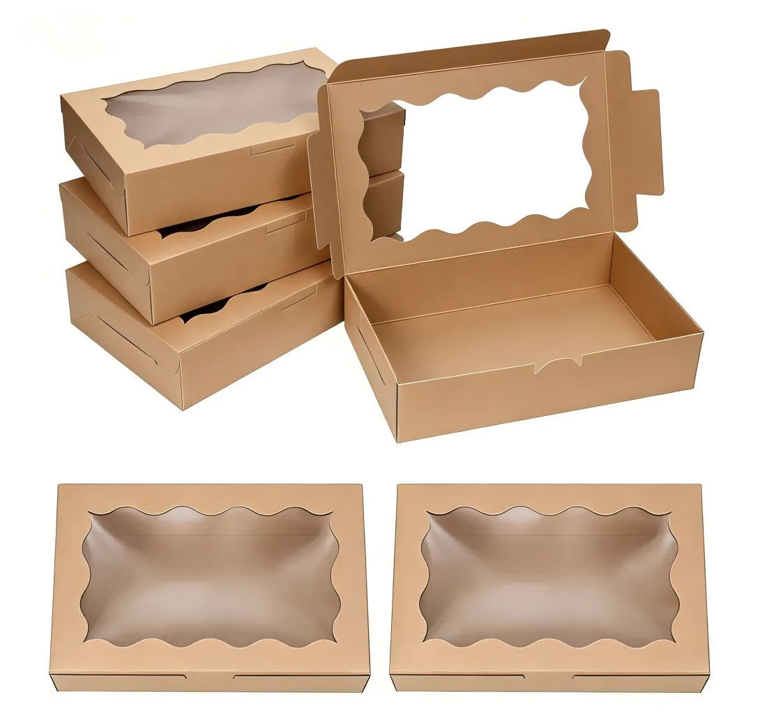 CXMQIAGA-50Pcs Window Flip Kraft Paper Baking Boxes for Cake, Cookie - Brown