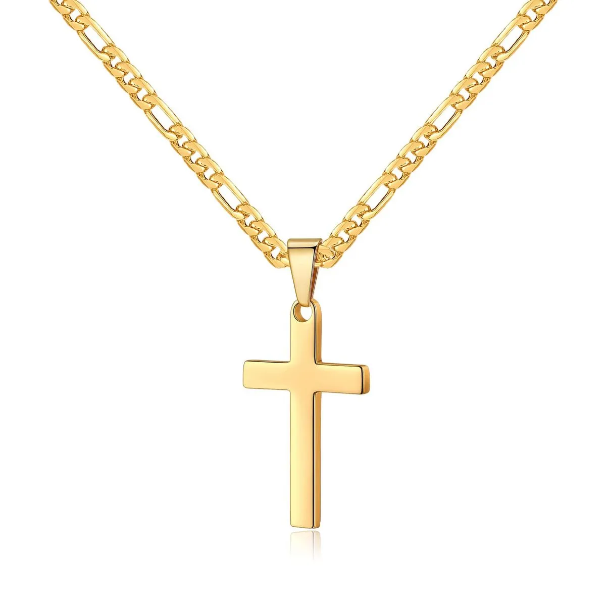 Classics Carbon steel Pendant Necklaces Mens and Boy's Cross and Chain - Gold