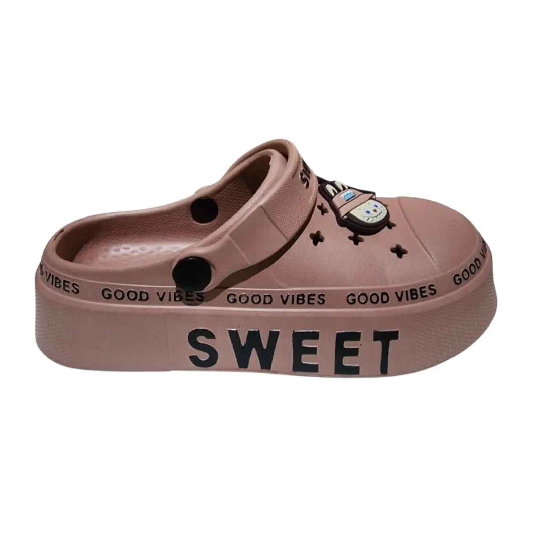 Girls Pink Good Vibes Clogs