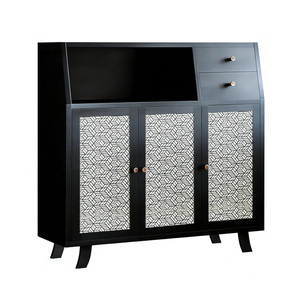Sideboard Cabinet 3 Doors Storage Cabinet Kitchen Storage Rack -3 Styles - Black