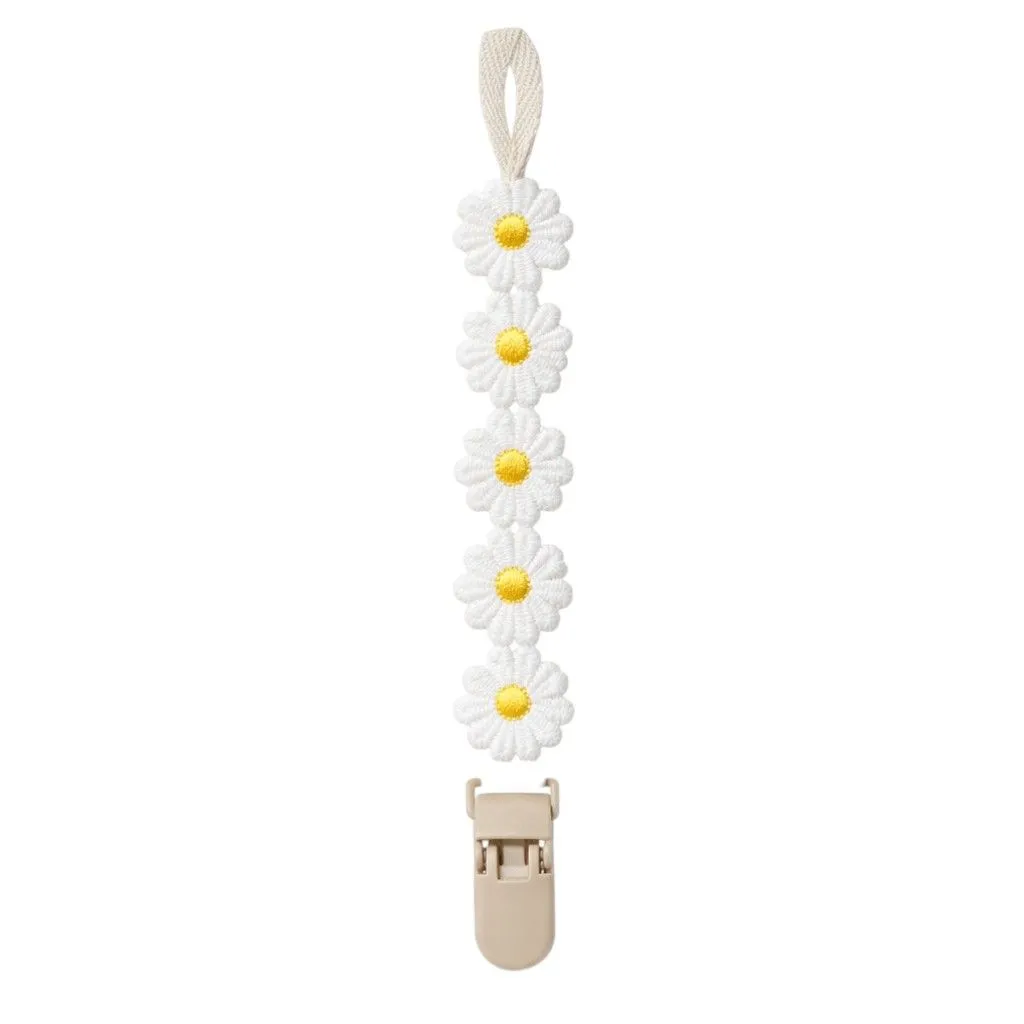 Daisy Floral Designed Baby Pacifier Clip - White