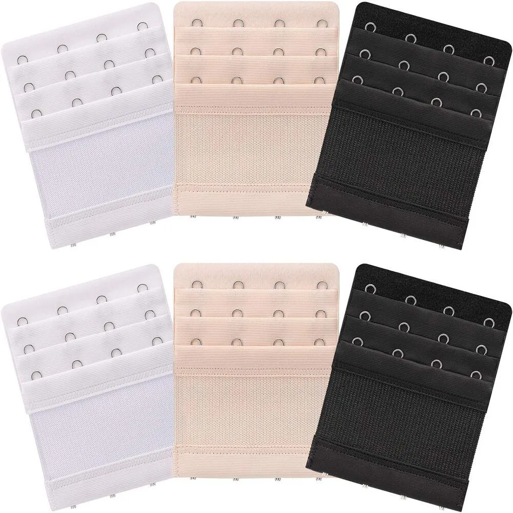 6PCS Women's Soft Elastic Bra Extenders Bra Extension Strap 4 Hook 3 Row