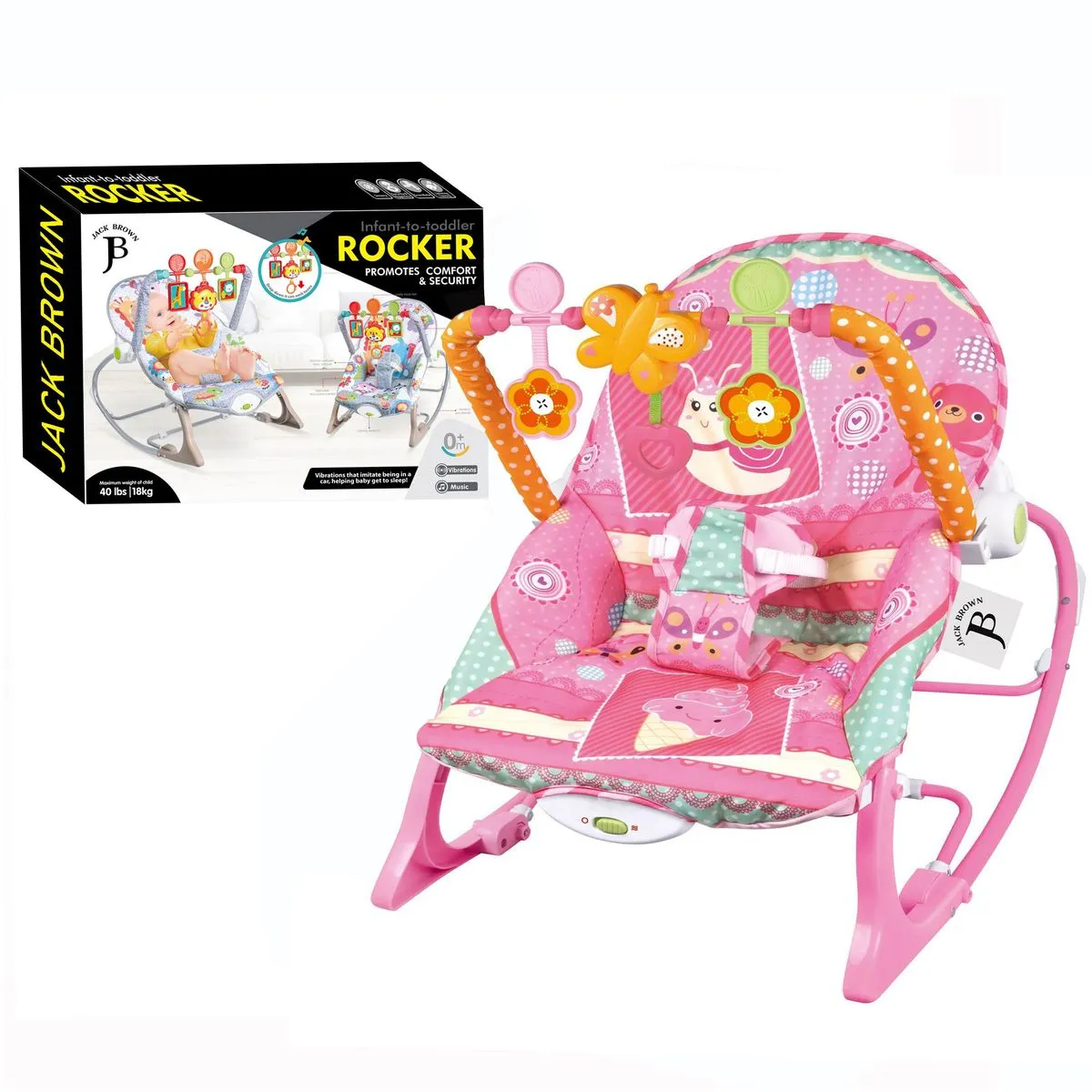 Jack Brown Infant-to-Toddler Baby Bouncing Musical Rocker Chair - Dark Pink
