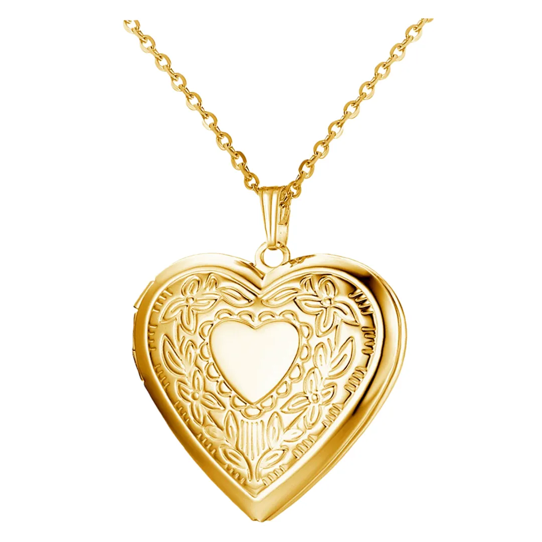 Heart Locket Necklace For Women, Stainless Steel Memorial Jewelry - Gold