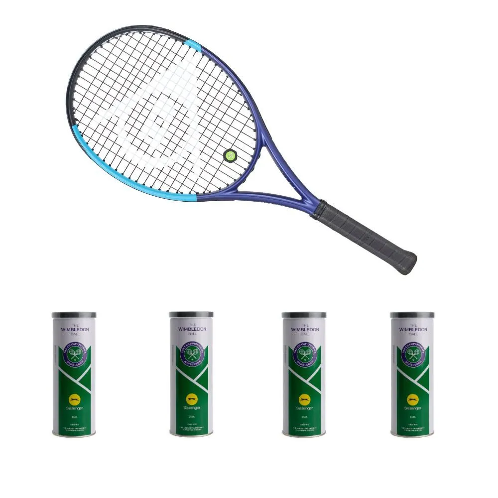 Dunlop FX TEAM 100 G2 Graphite Racket & 4 Wimbledon Sea Level Tins