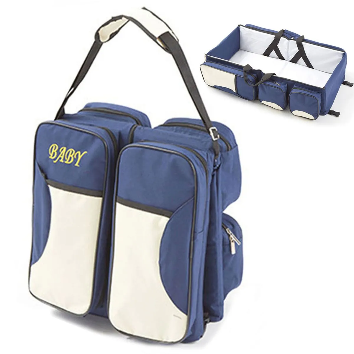 2 in1 Multifunctional Baby Diaper Bag,Baby Portable Cot Bed for Outdoor - Blue