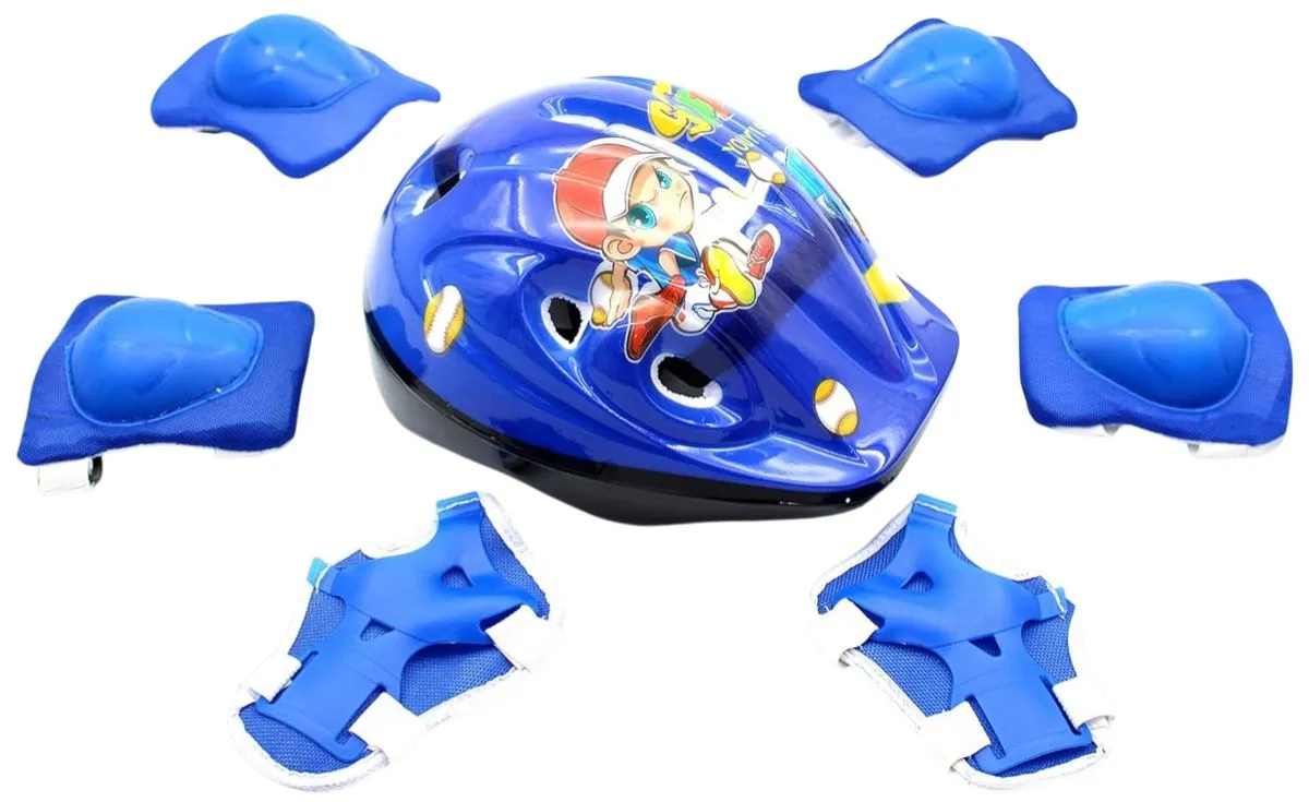 Kids Cartoon Print Cycling Protective Gear Set - 7 Piece - Blue