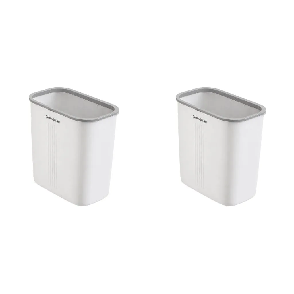 2 Pack - 8L Slim Press-Ring Space-Saving Slim Design Garbage Bin - White