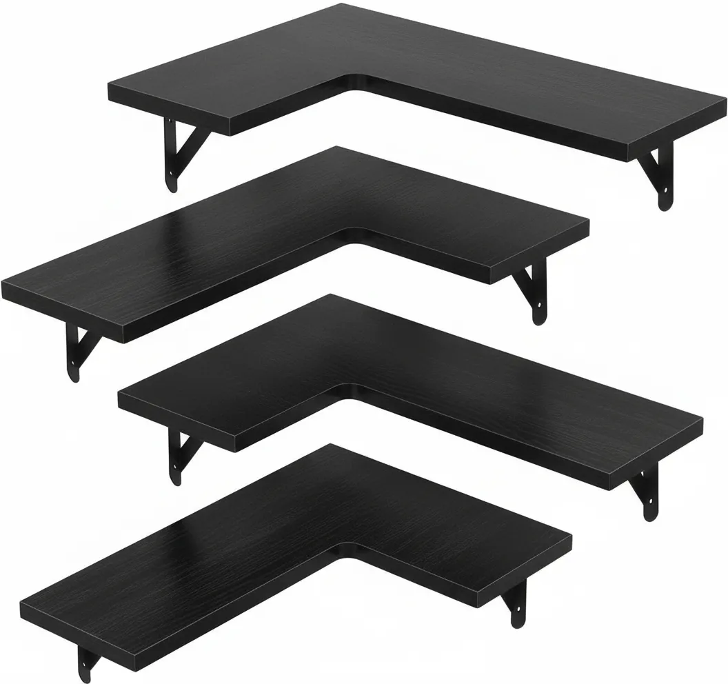 TALI Wall Mounted Corner Shelves Storage & Display Wall Rack 4-layer - Black