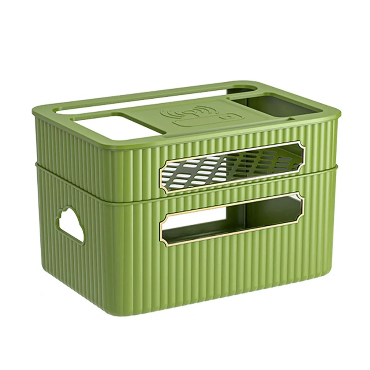 2 Layer Cable Management Box Hide Router Cords Power Strips WiFi Organizer - Green