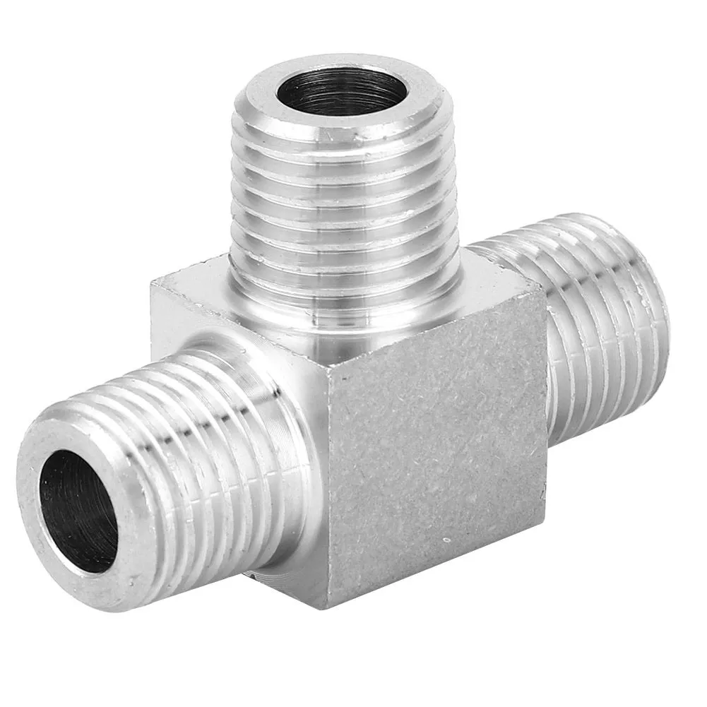 Stainless Steel BSPT Male Thread 3 Way Pipe Connector 1/2in