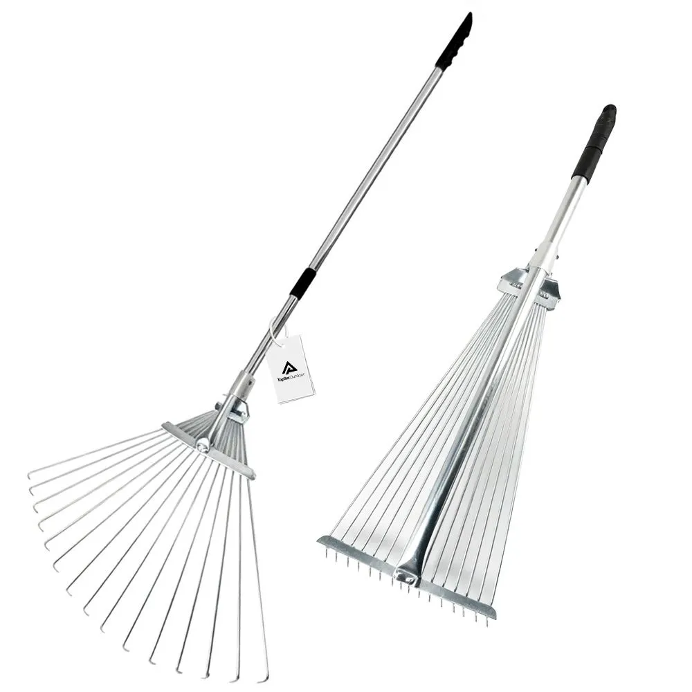 Topika Adjustable Steel Leaf Rakes, 77-165cm Telescopic Handle Garden Tool