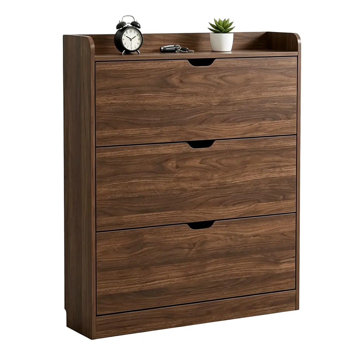 100cm Wooden 3-Layer Flip-Top Shoe Cabinet, Freestanding Storage Organizer - Brown