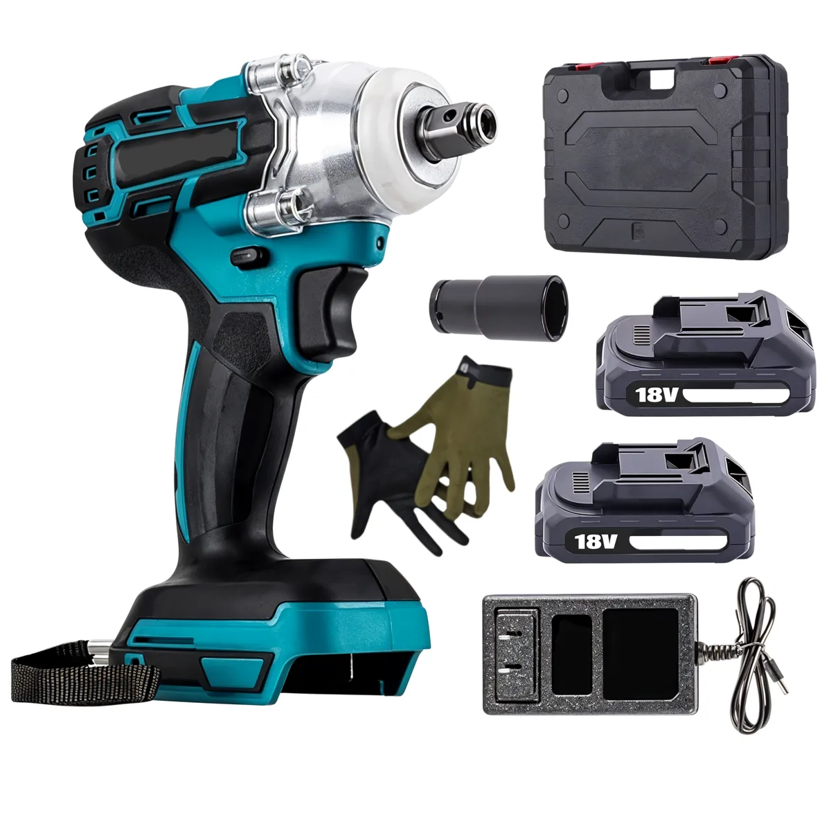 280NM Cordless Impact Wrench, 2 Battery Packs, Charger Carry Case & Gloves