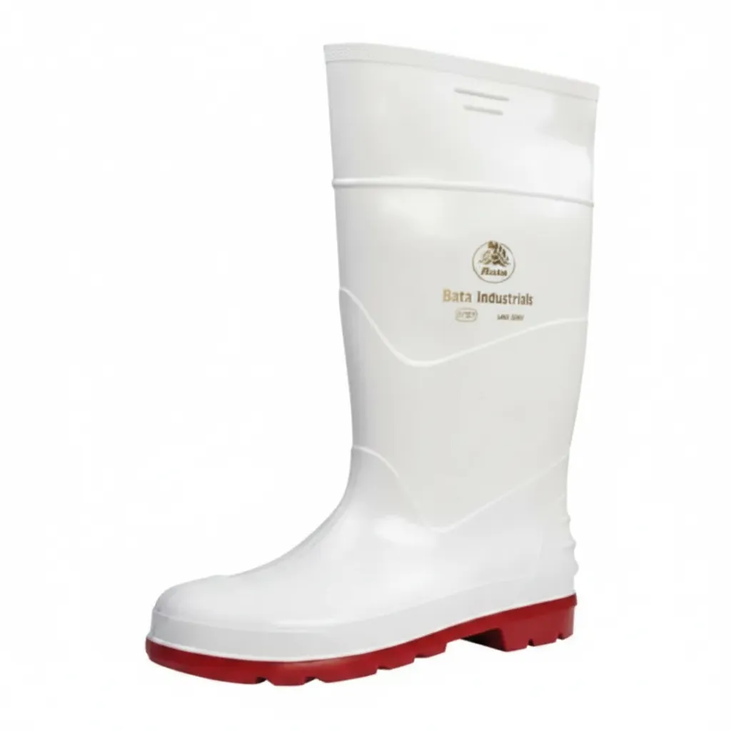 Bata Waterproof Gumboots with Slip-Resistant Sole - White/Red S8